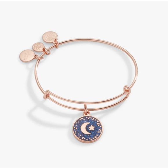 🌙✨ALEX AND ANI🌙✨Moon + Star Night Sky Charm Bangle in Shiny Rose Gold/NWOT - Picture 1 of 7
